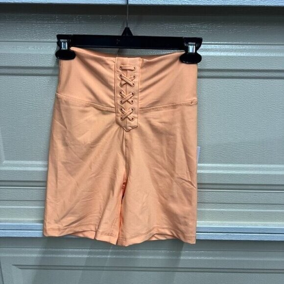 WeWoreWhat Revolve Ahtletic Womens Lace Up Biker Short SMALL in Peach Cobbler - Picture 2 of 4